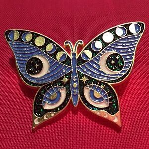 Blue and Glitter Lunar Moth Enamel Pin
